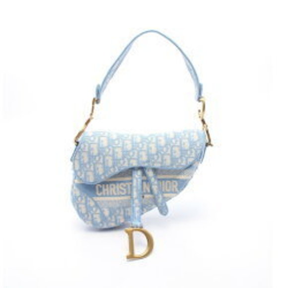 Dior Saddle Oblique Canvas Handbag Blue White - Picture 1 of 6
